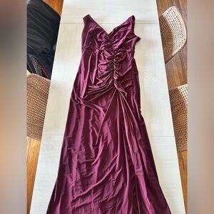 Elegant Burgundy Ruched Dress